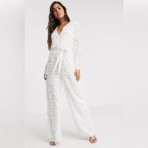 Forever Unique Fringe Bridal Jumpsuit in White